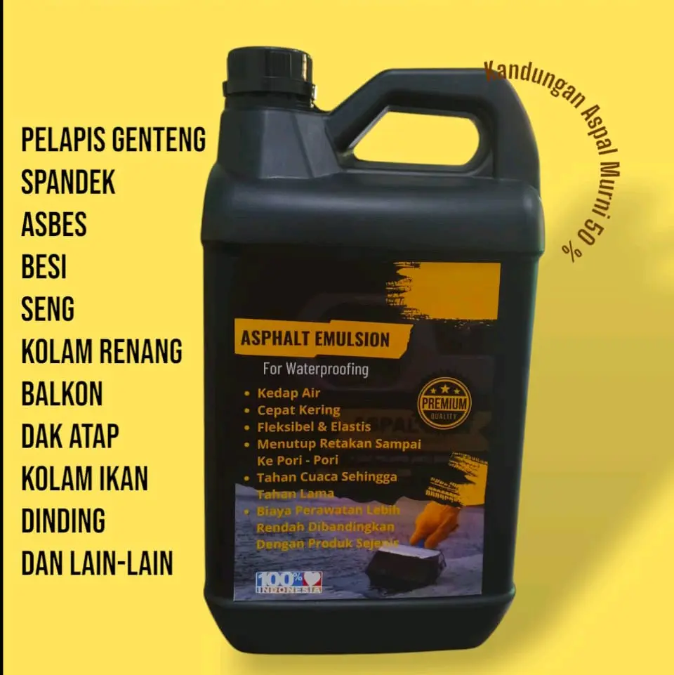 ASPAL CAIR WATERPROOF "PREMIUM QUALITY" 5 KG (KADAR ASPAL 50 % ) FREE KUAS & SARUNG TANGAN