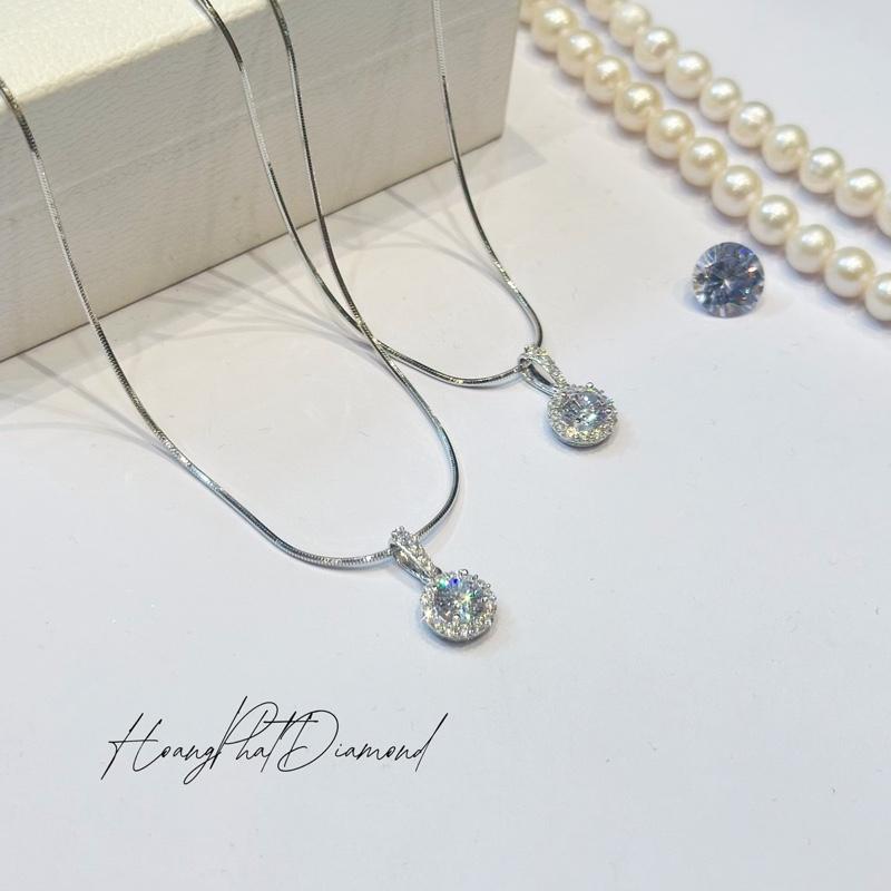    Hoàng Phát   Trang Sức Dây Chuyền Bạc Ý 925 Mì Trơn Lớn 4T5  45cm  Phối Mặt Halo Tròn 6li Chạm Tấm Nam Mỹ Xi Kim  P131A  