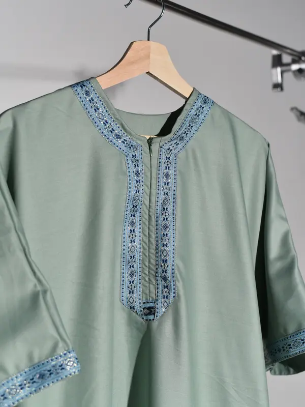 Jubah Sultan Erch - Thobe Morocco Pria Kekinian Bahan Katun Premium Lebaran Muslim Panjang Warna Sage Gamis Dewasa Hitam Navy 1