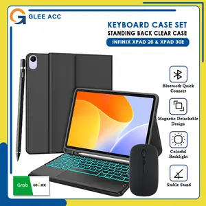Case keyboard untuk Infinix Xpad 20 & Xpad 30E 11 Inch 2025 2026 Backlight Bluetooth Set Pelindung Tablet Tab Slim Lightweight Papan Ketik LED Lampu RGB Casing Kesing Cover Slot Pen Pensil Holder Mouse Standing Magnet Bookcover Flipcase Printilan