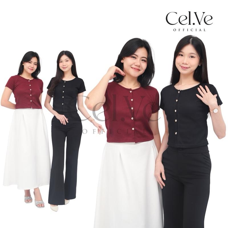 SALE CELVE - Evelyn Gold Button Knit Top (Blouse Atasan Rajut Kancing Emas Wanita Knit Basic Simple) 2