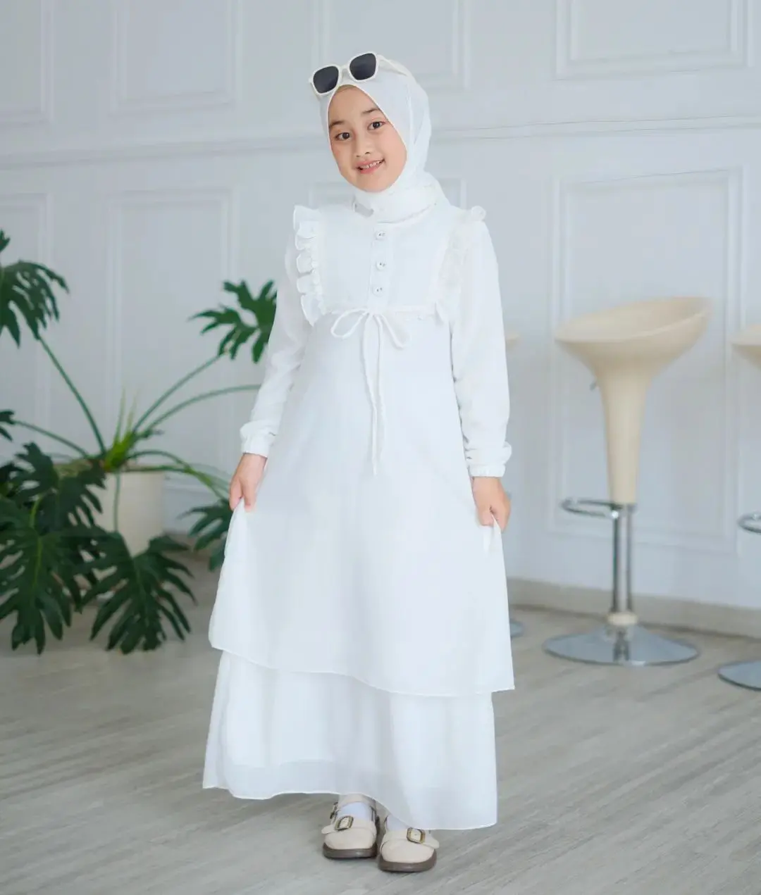 Marwah Dress Anak Set Pasmina Gamis Terbaru Usia 3-14 Tahun, Baju Muslim Ceruty Renda Muda Panjang Wanita Syari Remaja Mewah
