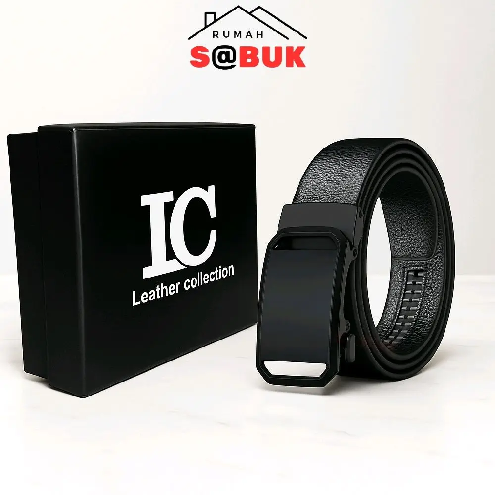 Ikat Pinggang Pria Kulit Import fashion style Kasual dan Formal Sabuk Pria Kulit Metal Buckle -  Gesper Besi Hitam Elegan Strap