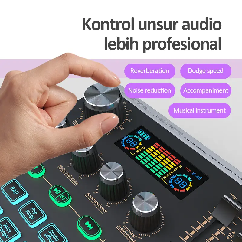 MUSIX X9 Sound card + F22 mikrofon dudukan kantilever mixer langsung profesional tekstur logam dan tampilan layar LCD 48V Kartu suara X9 merekam karaoke 1