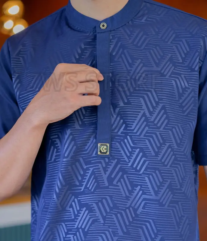 Baju Koko Pria Dewasa Kerah Shanghai Pria Premium Motif Embos Model Kancing Koko Kurta Pria Muslim NAUFAL Hitam Lengan Pendek Jahitan Rapi Kemko Atasan Spesial Lebaran 6
