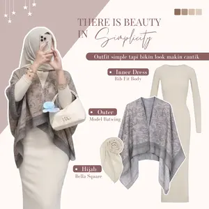 One Set 3in1 Setelan Wanita ( Outer Scarf Arwen + Inner Dress + Hijab ) OOTD Lebaran / Raya - LN240