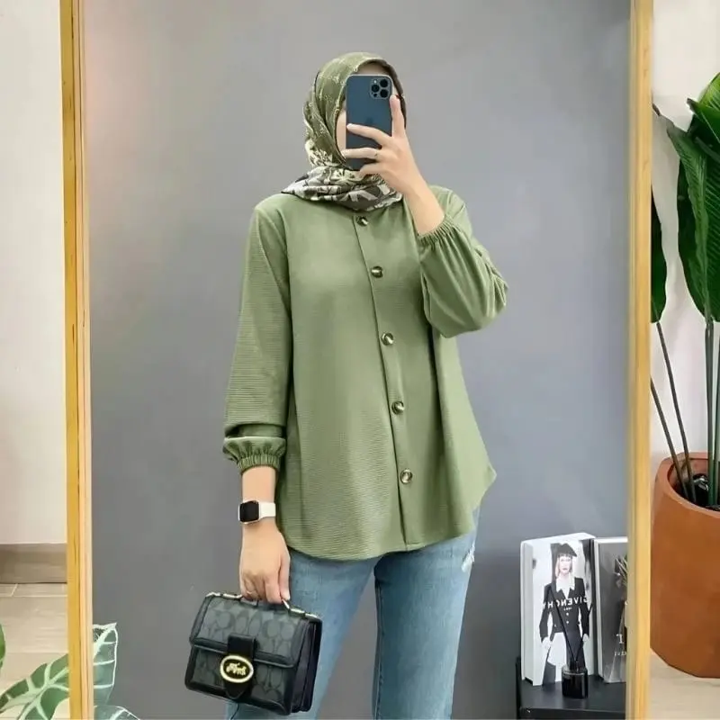 Baju Atasan kemeja Crinkle Airflow - atasan wanita jumbo ful kancing 5