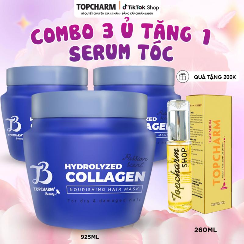 COMBO 3 Ủ TẶNG 1 SERUM TÓC TOPCHARM Kem ủ tóc Collagen Keratin mềm mượt phục hồi hư tổn tóc gãy rụng hương nước hoa 925ml Women Nữ Chăm Sóc Tóc Dưỡng Tóc