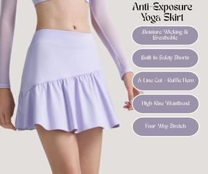 Anti-Exposure Yoga Skirt – High Waist A-Line Ruffle Sports Skort for Women, Built-In Shorts[YA70]