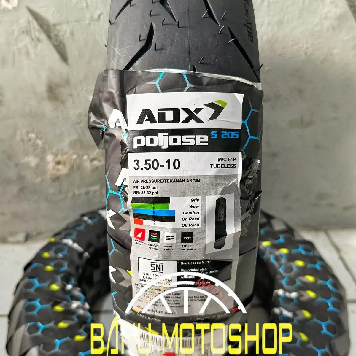 Ban ADX POLJOSE S 205 ukuran 350-10 Tubeless Vespa PX EXCEL SPRINT SUPER EXCLUSIF soft compound