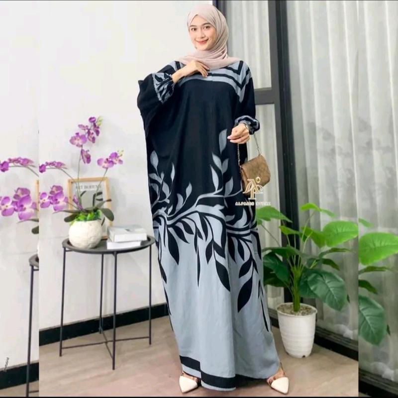 Gamis Kaftan Rayon Jumbo Premium Motif Bunga Ld 180 cm Muslim Nyaman Dress Wanita 2