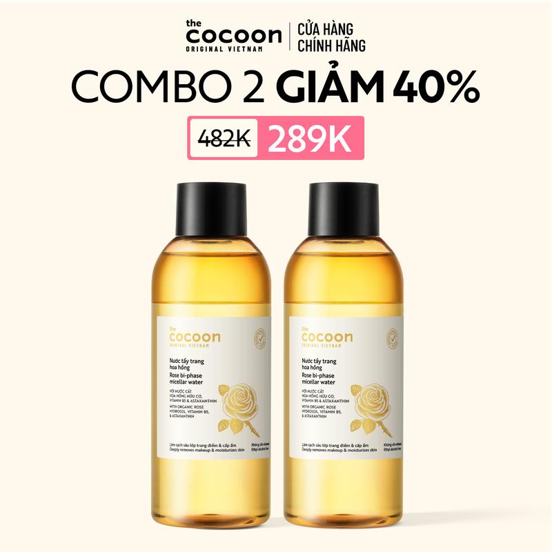 COMBO 2 Bigsize - Nước tẩy trang hoa hồng Cocoon tẩy sạch makeup & cấp ẩm 310ml