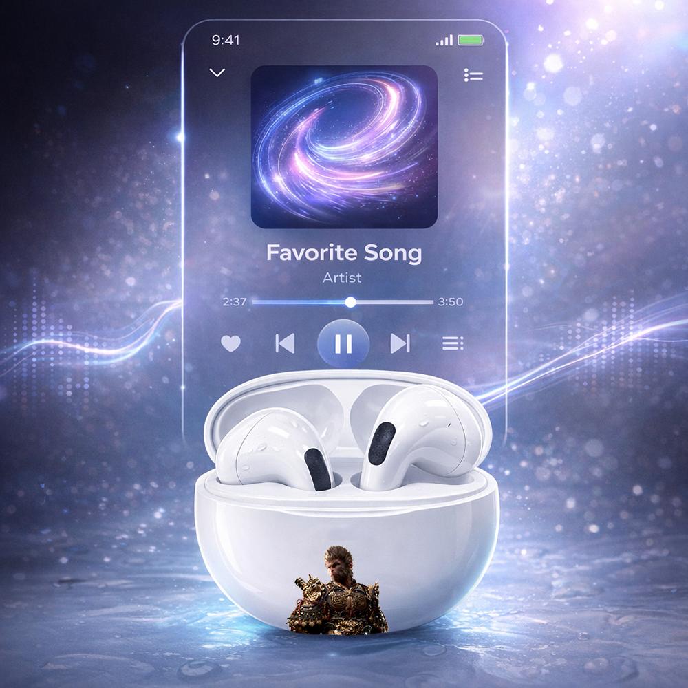 Black Myth Wukong TWS Bluetooth 5.4 Earbuds – Suara Jernih, Koneksi Cepat, Noise Reduction, Ringan & Nyaman Dipakai