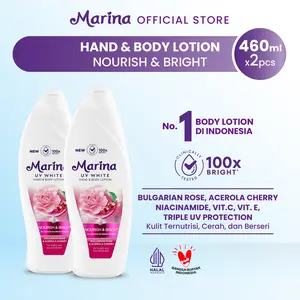 Twin Pack Marina Hand Body Lotion UV White 460ml - Nourish and Bright [2 pcs] - Exp : 11.2027 - Mencerahkan Kulit