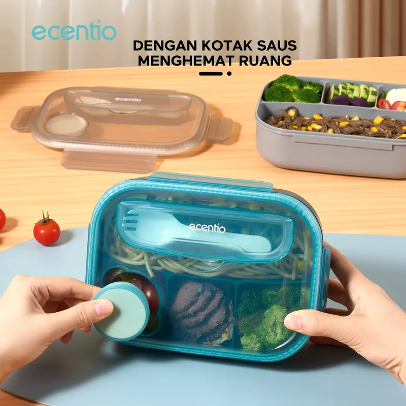 ecentio kotak bekal anti tumpah kotak tempat bekal 1200ml+500ml+Lunch Bag Kitchenware 5