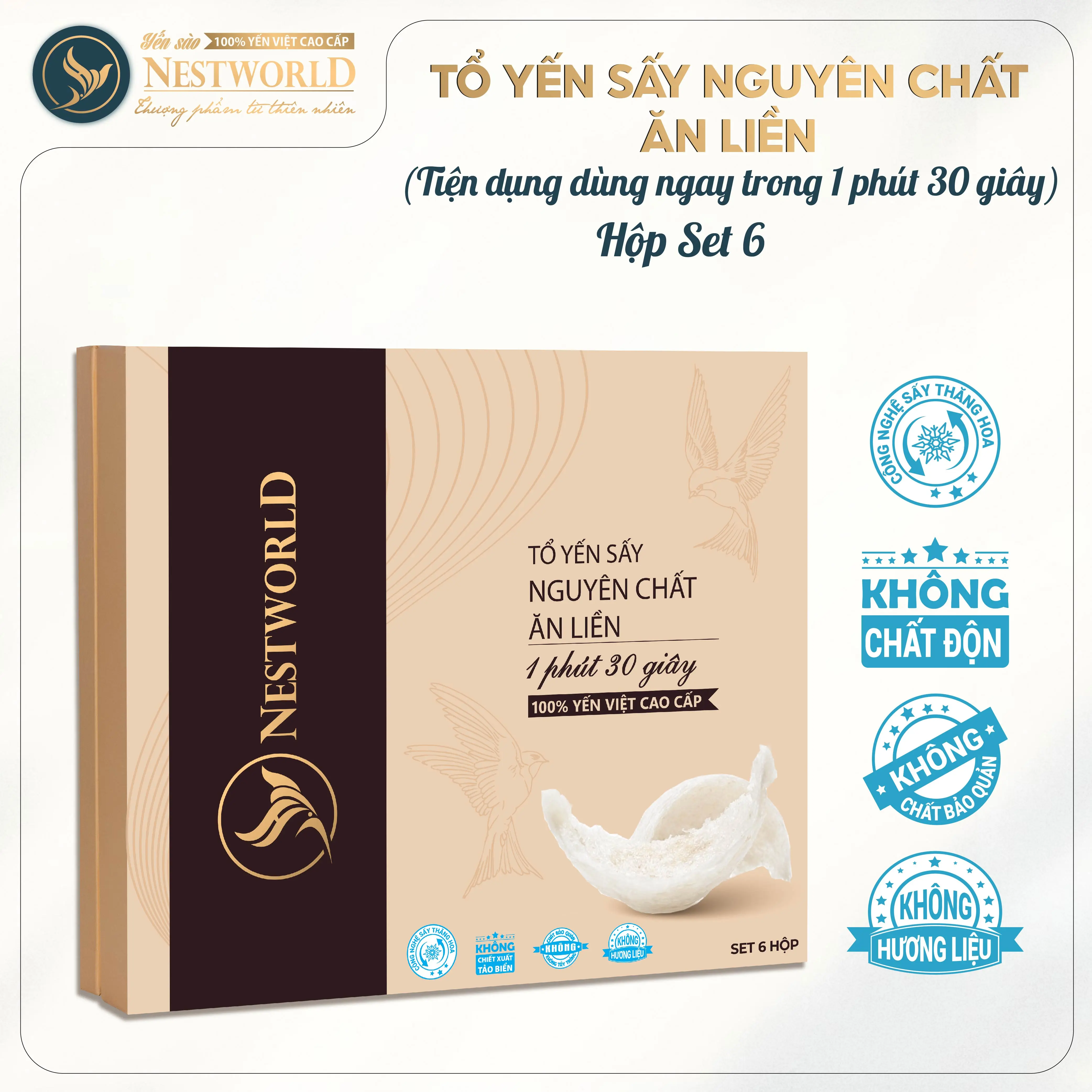 [Mới] Tổ Yến Sấy Nguyên Chất Ăn Liền NESTWORLD - Hộp Set 6 Thanh Yến