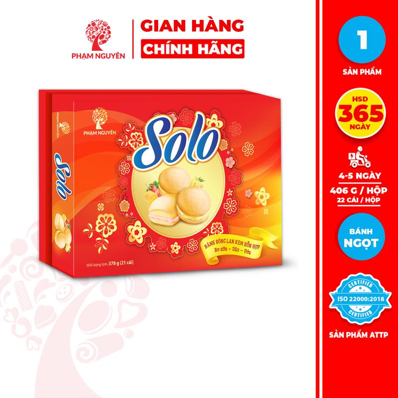 XẢ KHO | DATE 01/11/2025 | Bánh bông lan kem Solo hỗn hợp 3 mùi 378g