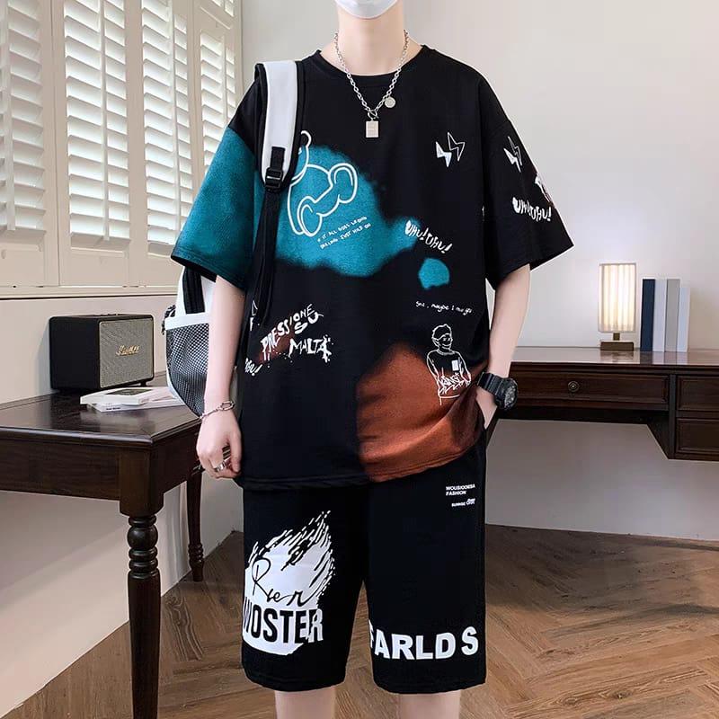 Setelan PRESSIONE SET Baju dan Celana Pendek Unisex Pria Wanita dengan Fit yang Nyaman dan Keren Kaos Motif Dewasa 1