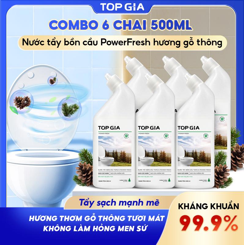 [COMBO 6 CHAI] Nước Tẩy Bồn Cầu TOPGIA - Sạch Bẩn, Sạch Khuẩn - Tẩy Sạch Mạnh Mẽ & Nhanh Chóng -An Toàn Cho Lớp Men-Mùi Hương Gỗ Thông- Đậm Đặc & Tiết Kiệm chất tẩy rửa Toilet Nhà vệ sinh Dung tích 500ml - Topgiaclean