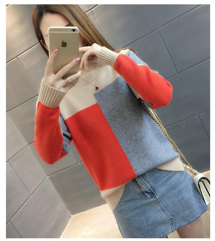 Product Introduction of ZANA Autumn and Winter Women's New Pullover Sweater Loose Korean Color Block Long Sleeve Knitted Bottom Top 16