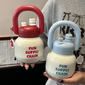 600ml 316 steinless Cute Straw Thermos Mug - Panas dan Dingin Musim Panas Stainless Steel Membawa Piala 316 Botol Air Minum Stainless Steel