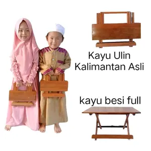 Meja Lipat Kayu Ulin Ukuran Kecil Alas Laptop Furniture Kayu Besi Asli - Holder