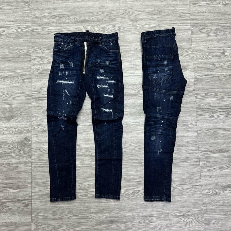 QUẦN JEAN NAM MÃ D2-30 CR7 XANH RÁCH DÁNG BIKER VẨY SƠN CÓ VÁ 4 CÚC , BÒ DÀI CAO CẤP , CO DÃN , PHOM ÔM CHÂN DS-Q ,  Có Túi