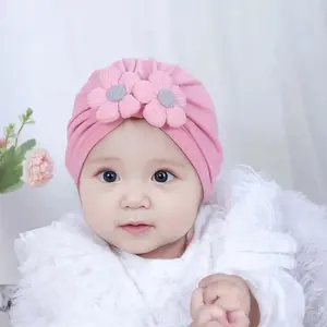 Turban Bayi Perempuan Bunga Waffle Knit Ciput Anak Newborn 0-2 Tahun Bahan Nyaman Spandek Desain Lucu