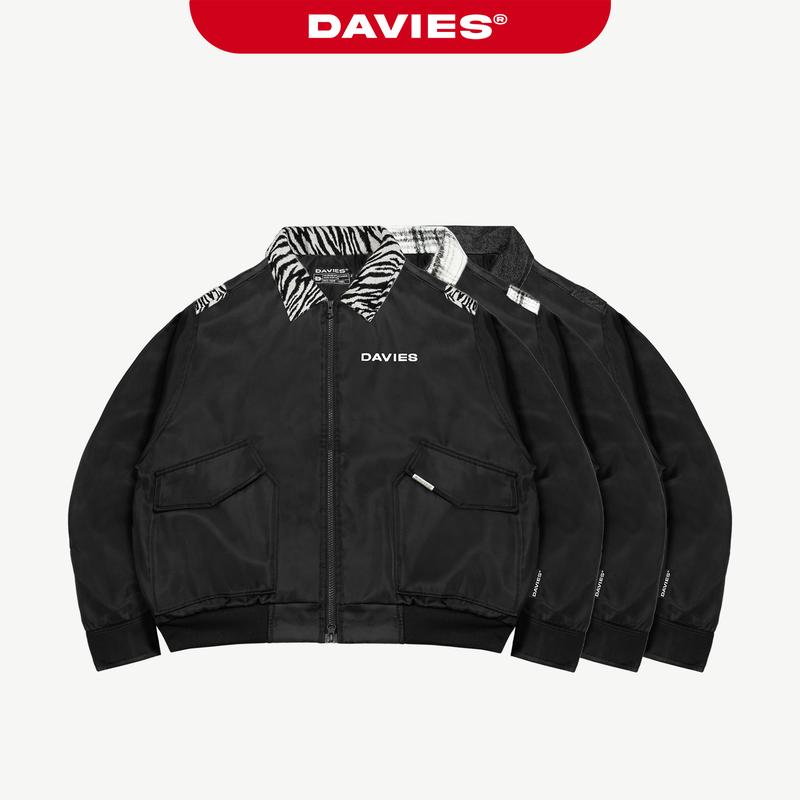  Áo khoác bomber croptop nam nữ DAVIES dù protex phối vải flannel caro đen local brand Flannel Type Logo Jacket I D37-AK6 