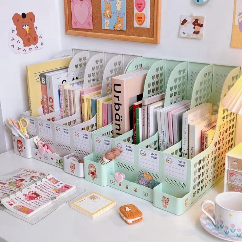  ￼Kệ Sách 4 Ngăn 2 Tầng Màu Trơn Để Bán Học,Đựng Đồ Trang Trí Decor Bàn Học - Giá Khay Kệ Đựng Tài Liệu Văn Phòng Đựng Bút 