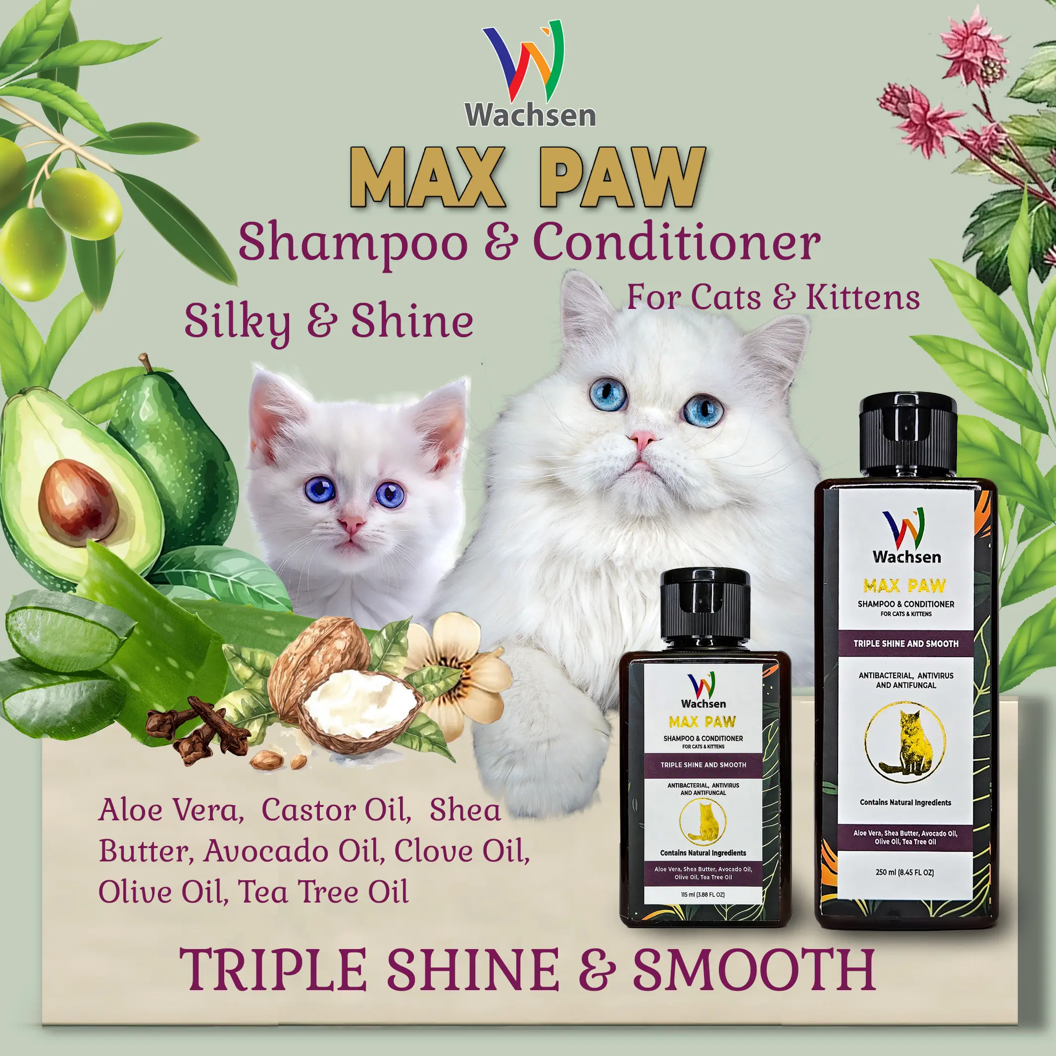 Max Paw Shampo Kucing Triple Shine And Smooth Perawatan Bulu Anti Bakteri, Virus Dan Jamur