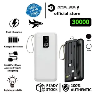 Powerbank ringan dengan 4 kabel data yang dapat dilepas cocok untuk iOS/Android dengan tempat penyangga ponsel