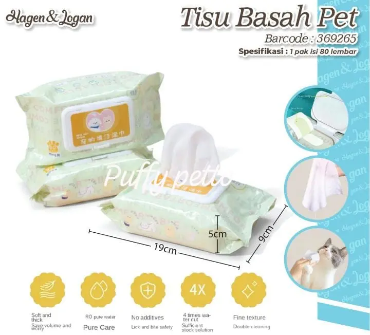 TISU BASAH PETS WET WIPES 1 PAK ISI 80 LEMBAR TISU ANING KUCING HAGEN & LOGAN
