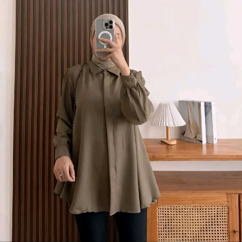 KINKA BLOUSE SHAKILA POLOS ATASAN WANITA PREMIUM BAJU MUSLIM PANJANG TERBARU kemeja  polos atasan wanita kekinian kemeja  oversize viral Tangan Kancing 4