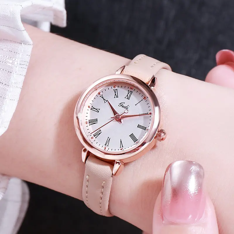 ELBER J200 Jam Tangan Casual Wanita Analog Kecil Dial Bulat Dengan Strap Pu Leather Fashion Jam Tangan Unisex Y1835