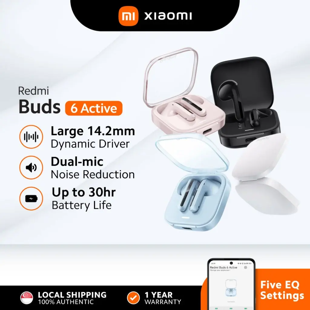 Xiaomi Redmi Buds 6 Active | TWS Earbuds | Dual-Mic Noise Reduction | 30 Hour Battery Life | Bluetooth 5.4 | IPX4 Rating