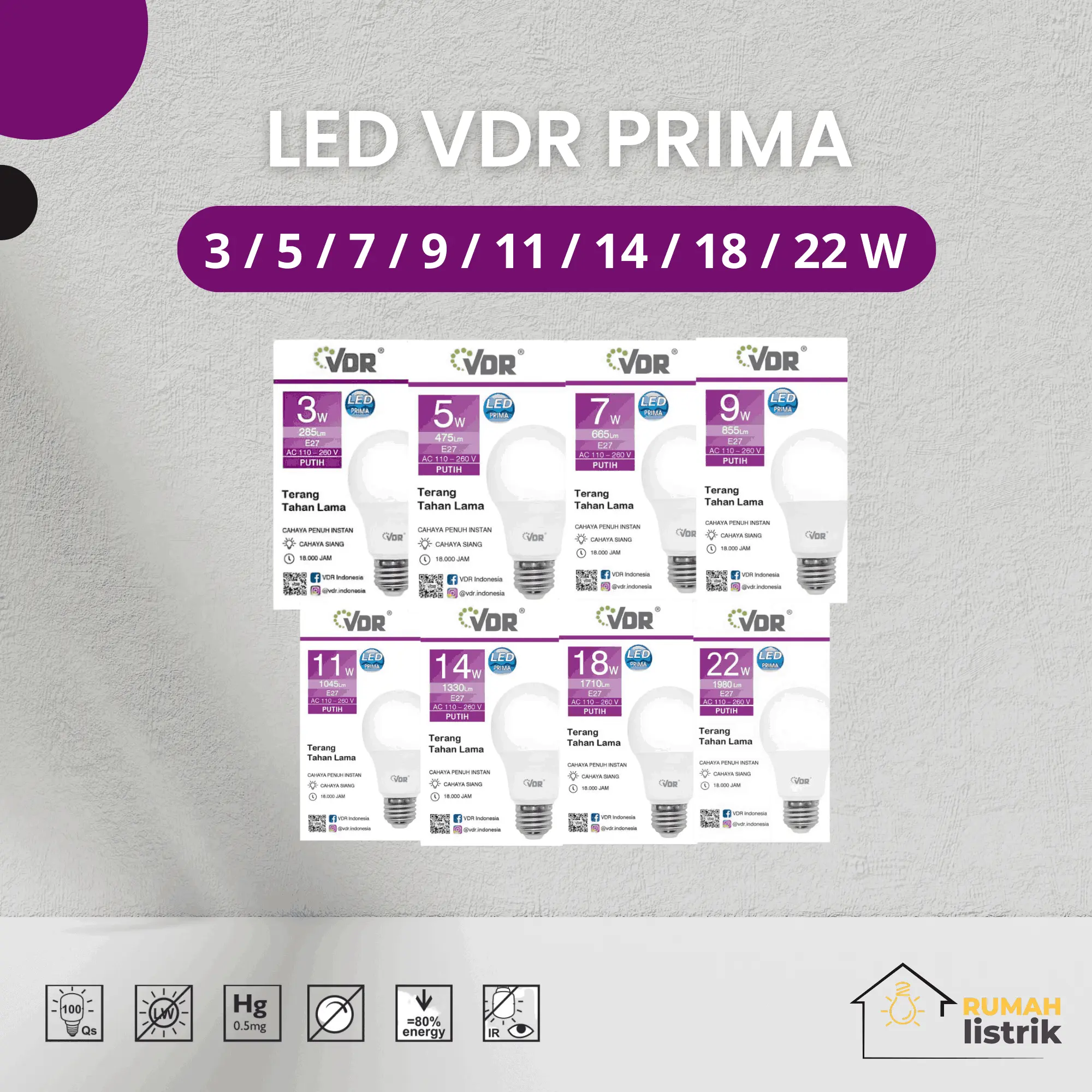 LAMPU LED VDR PRIMA 3W/5W/7W/9W/11W/14W/18W/22W Bohlam White Yellow