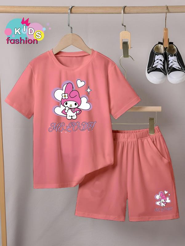 Setelan Anak Laki-laki / Perempuan dan Celana Pendek Ukuran 3-10thn Motif Melo Love Fashion 0