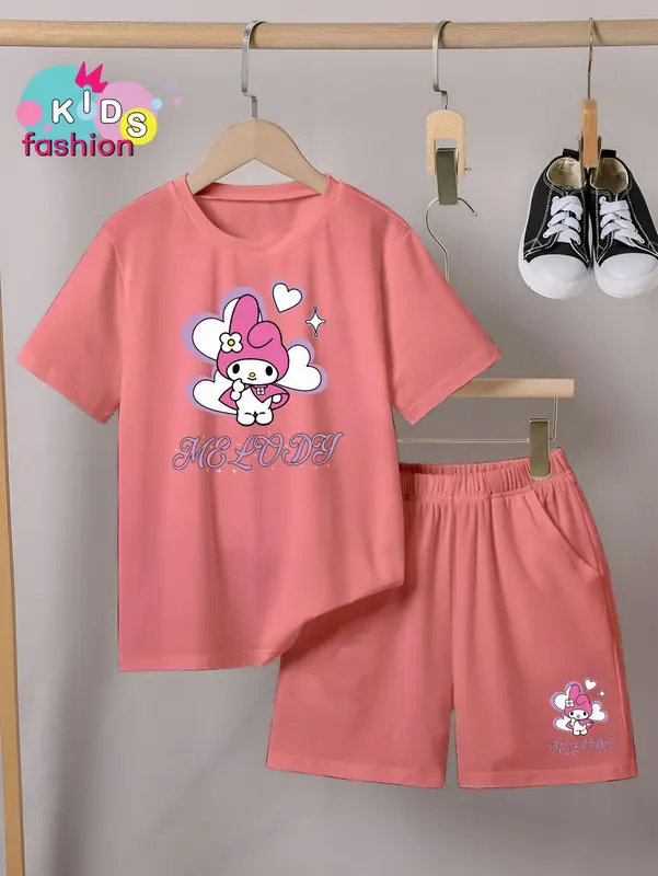 Setelan Anak Laki-laki / Perempuan dan Celana Pendek Ukuran 3-10thn Motif Melo Love Fashion 0