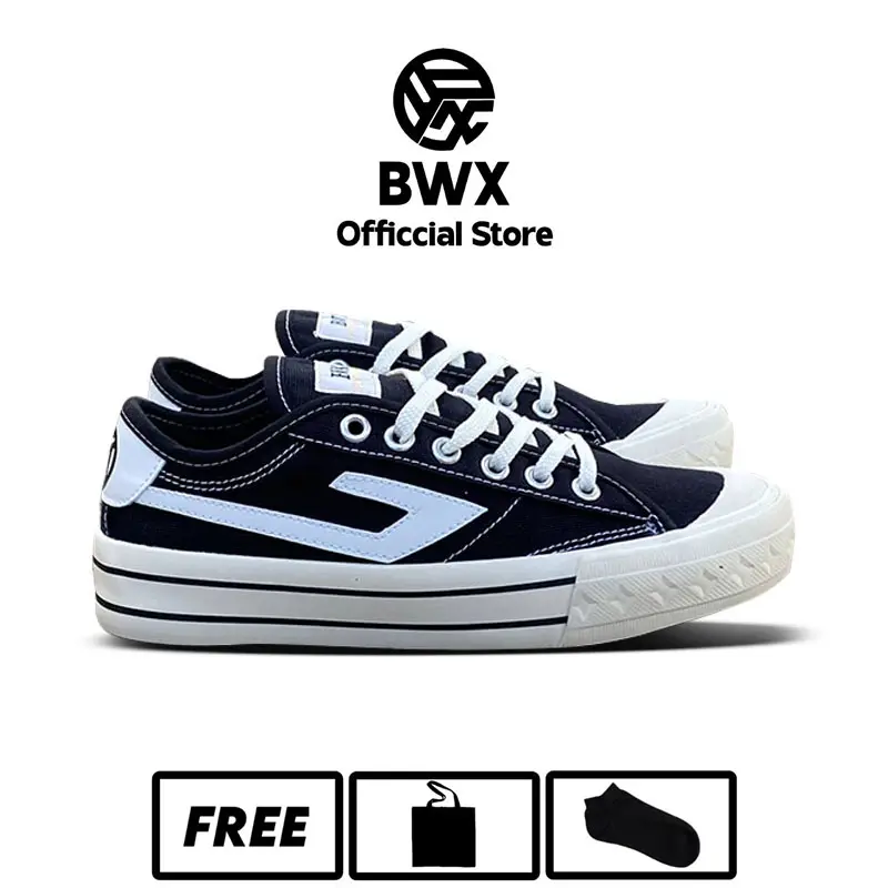 BWX ORIGINAL - Sepatu Sneakers Pria wanita BWX MERCURY Black White Low Canvas Casual Shoes Kasual sekolah