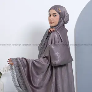 Ra Fashion - Mukena Abidah Dewasa Embos Silk Jumbo Syar'i Dagu Motif Bunga Mewah Renda Cantik Wanita Muslim Beli Lokal Lembut Nyaman Mukenah Traveling