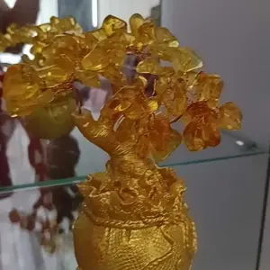 Pajangan Pohon Uang Kristal Kuning Pohon Hoki, Hiasan Kristal Pohon Pembawa Rezeki, Dekorasi Ruang Tamu Rumah, Hadiah Pembukaan Usaha & Hadiah Beruntung