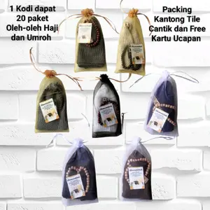 1 KODI TILE - 20 PAKET OLEH-OLEH HAJI & UMROH 20 PECI RAJUT + 20 TASBIH 33 BUTIR FREE KARTU UCAPAN Kopiah Muslim Songkok Motif