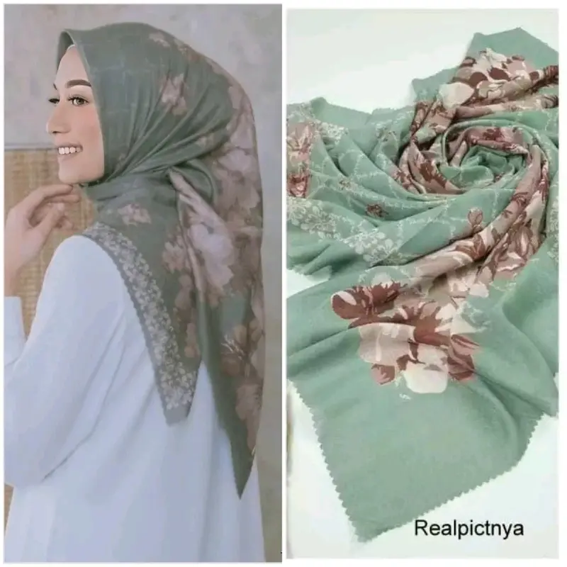 Jilbab Voal Premium Polos/Motif Nyaini 115x115cm - Bahan Halus dan Lembut - Empat, Dewasa Segi Muslim Square Kerudung Standar Basic 1