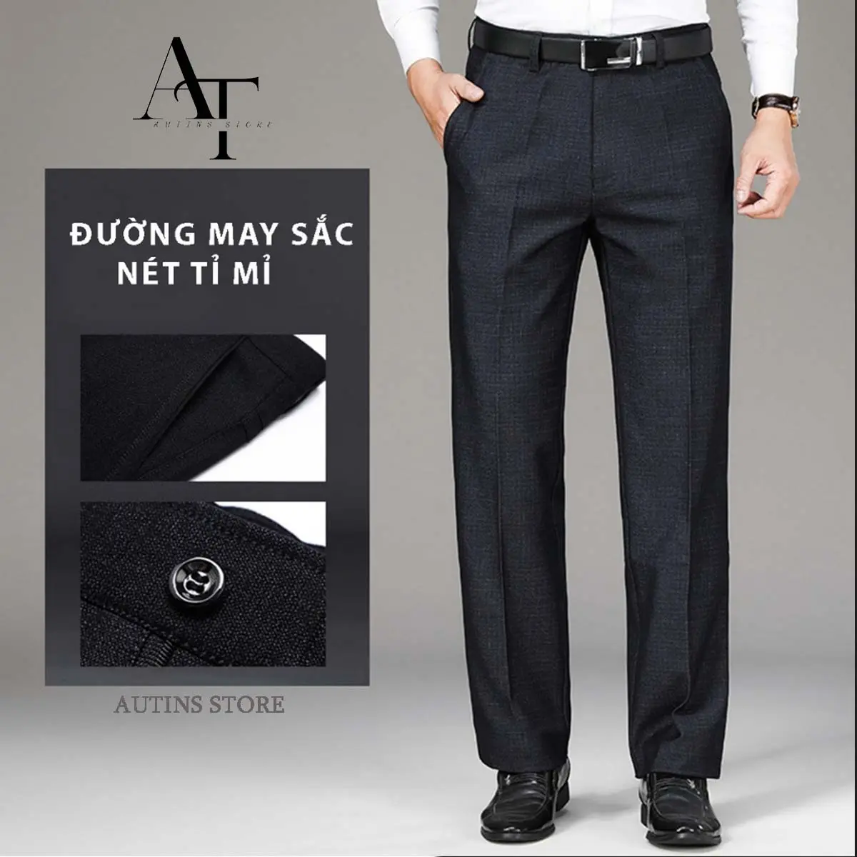 Quần âu nam công sở ống suông AT1988 STORE, quần tây nam trung niên cho bố vải cát cháy rộng rãi, thoải mái Menswear Nhung Pants Đen Ong quần  âu quana  unam