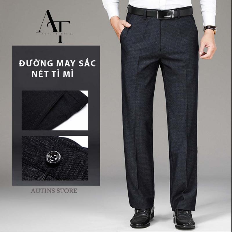 Quần âu nam công sở ống suông AT1988 STORE, quần tây nam trung niên cho bố vải cát cháy rộng rãi, thoải mái Menswear Nhung Pants Đen Ong quần âu quana unam
