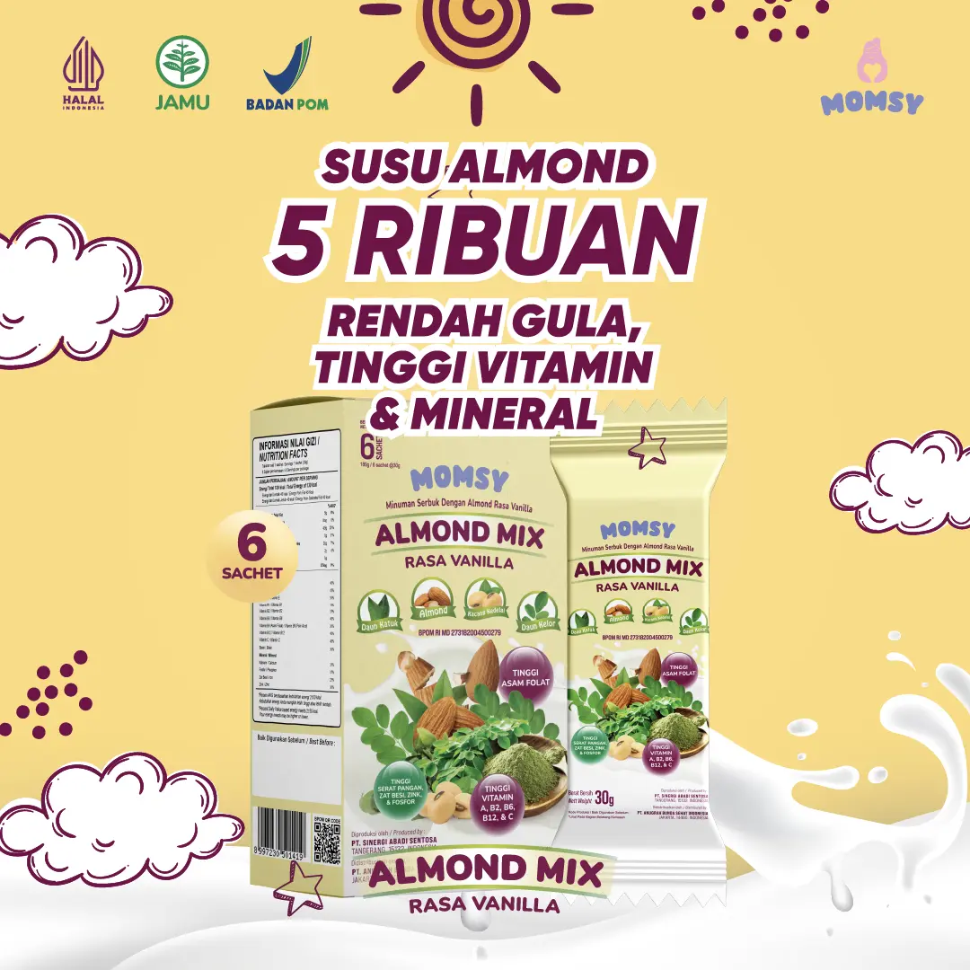 Momsy Almond Mix, Minuman Almond Rasa Vanila 6 sachet BPOM & HALAL [SPV]