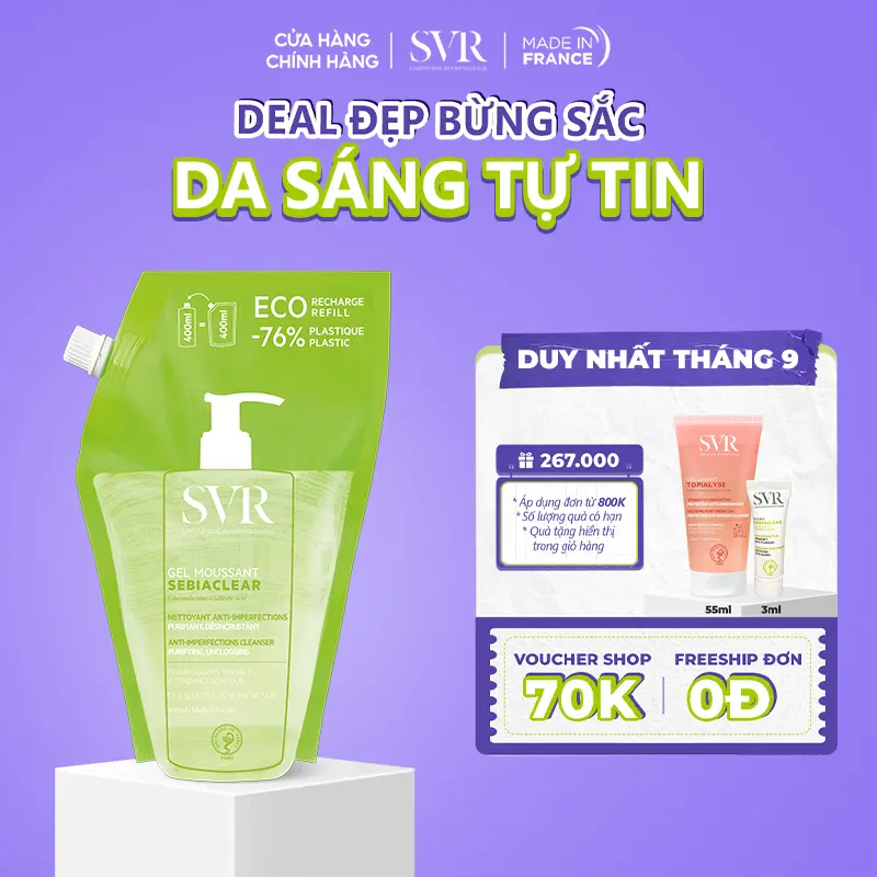 Gel rửa mặt không có xà phòng và làm sạch SVR SEBIACLEAR GEL MOUSSANT dạng túi 400ml