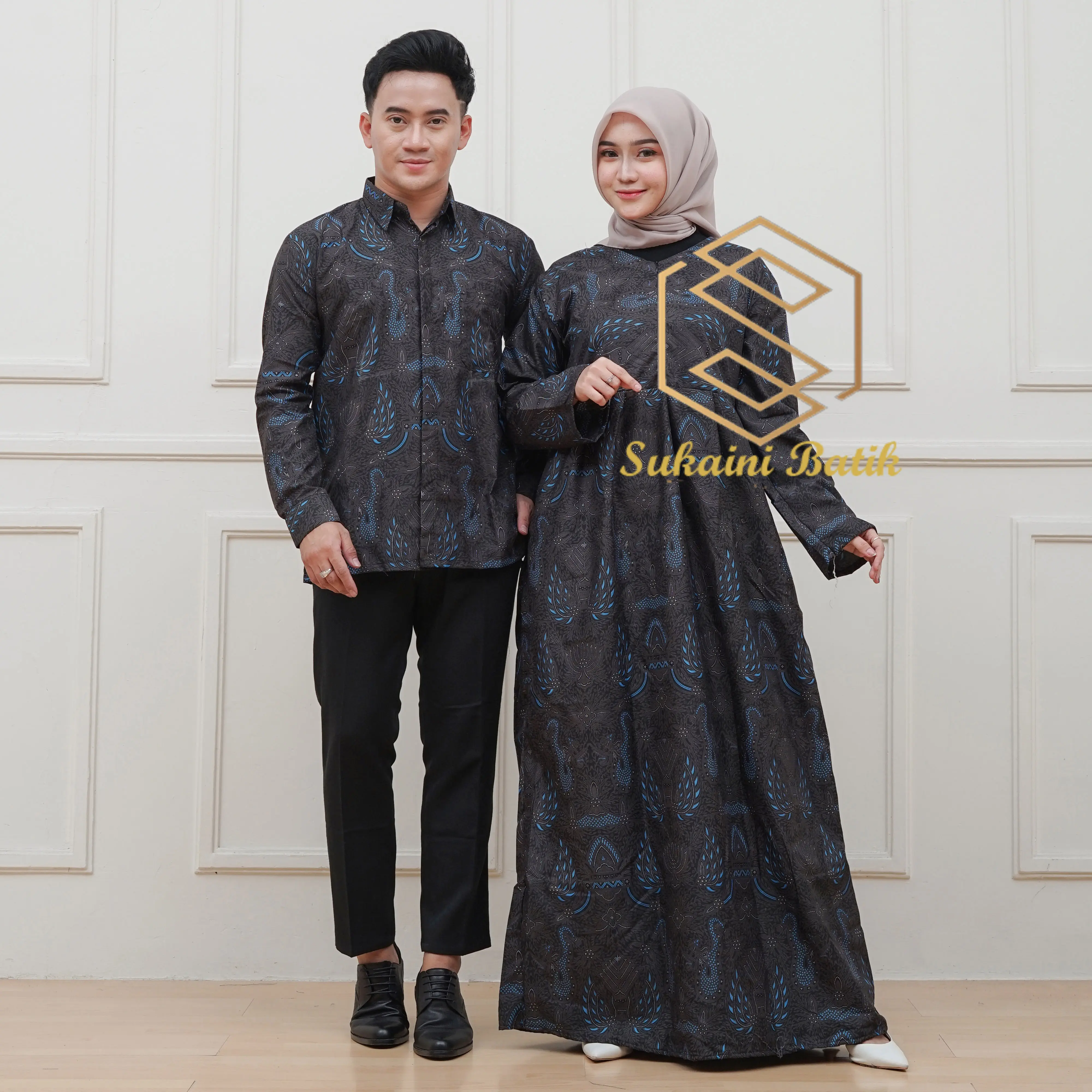 couple batik sepasang gamis dan kemeja Baju Panjang  Pasangan Kondangan Keluarga Muslim Dress Sarimbit Lebaran Pesta Setelan Dewasa Syari Ibu