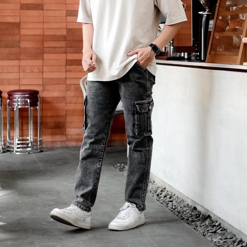 Celana cargo jeans pria street slim fit 1
